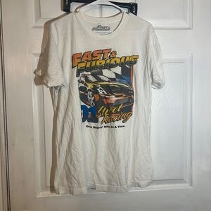 Men’s Fast & Furious Large White Street Racing Movie Graphic Short Sleeve Shirt